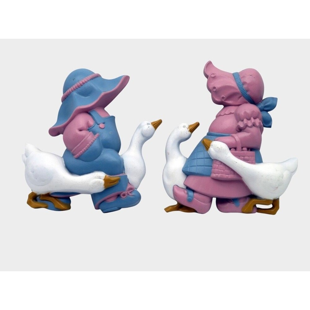 Vintage 1988 Burwood Country Boy and Girl with Geese Wall Plaques Set 2865 Homco